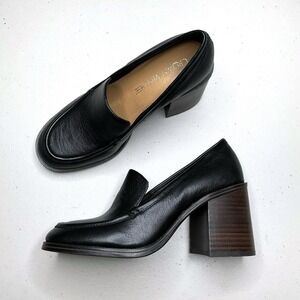 Crown Vintage Loafer Women Size 7 Black Leather Block Heel Caitlun